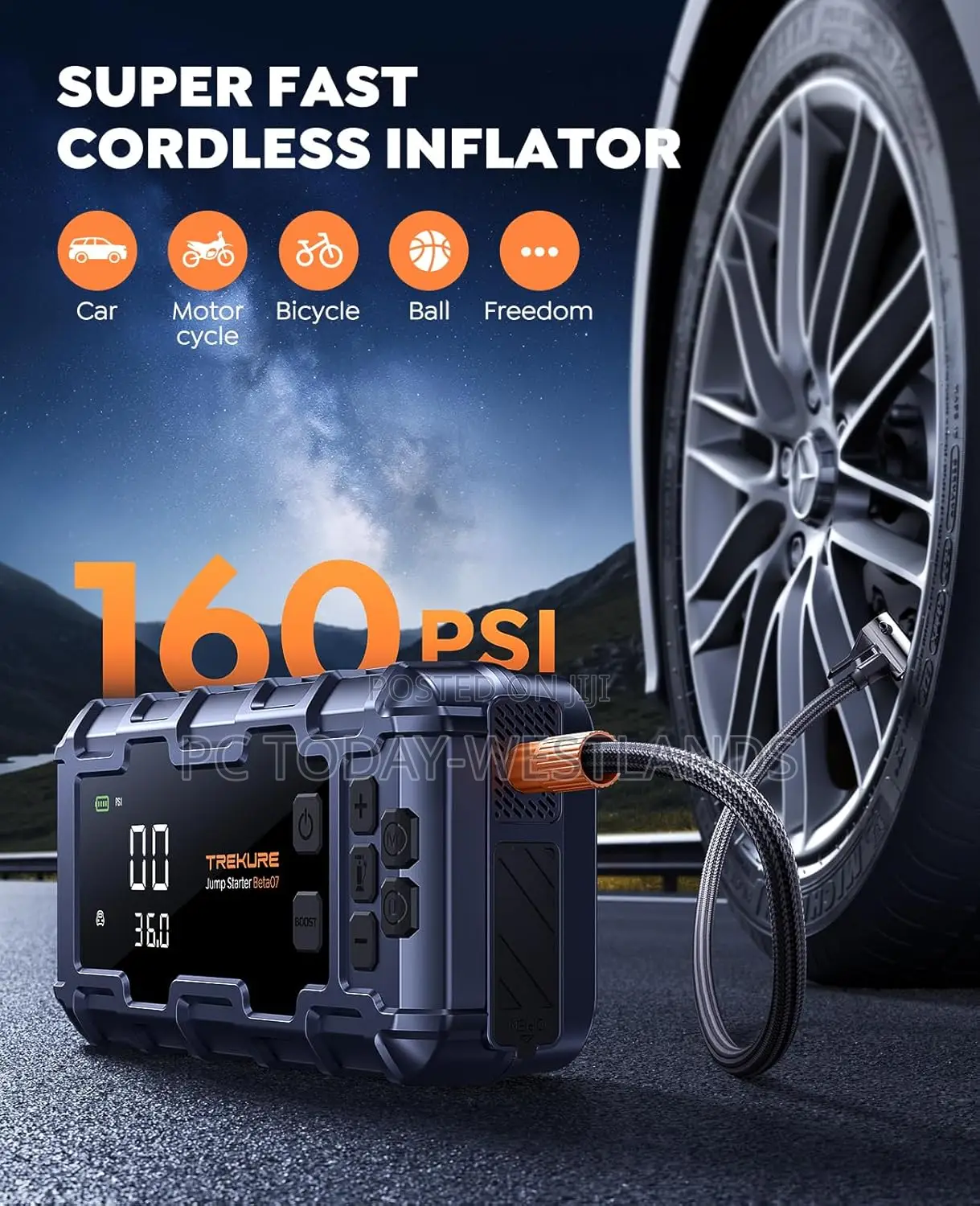 Car Battery Jump Starter With Air Compressor 6000a 160psi