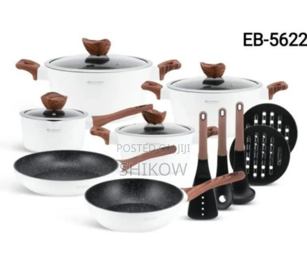 15 Pieces White With Wooden Handle Edenburg Cookware Pots