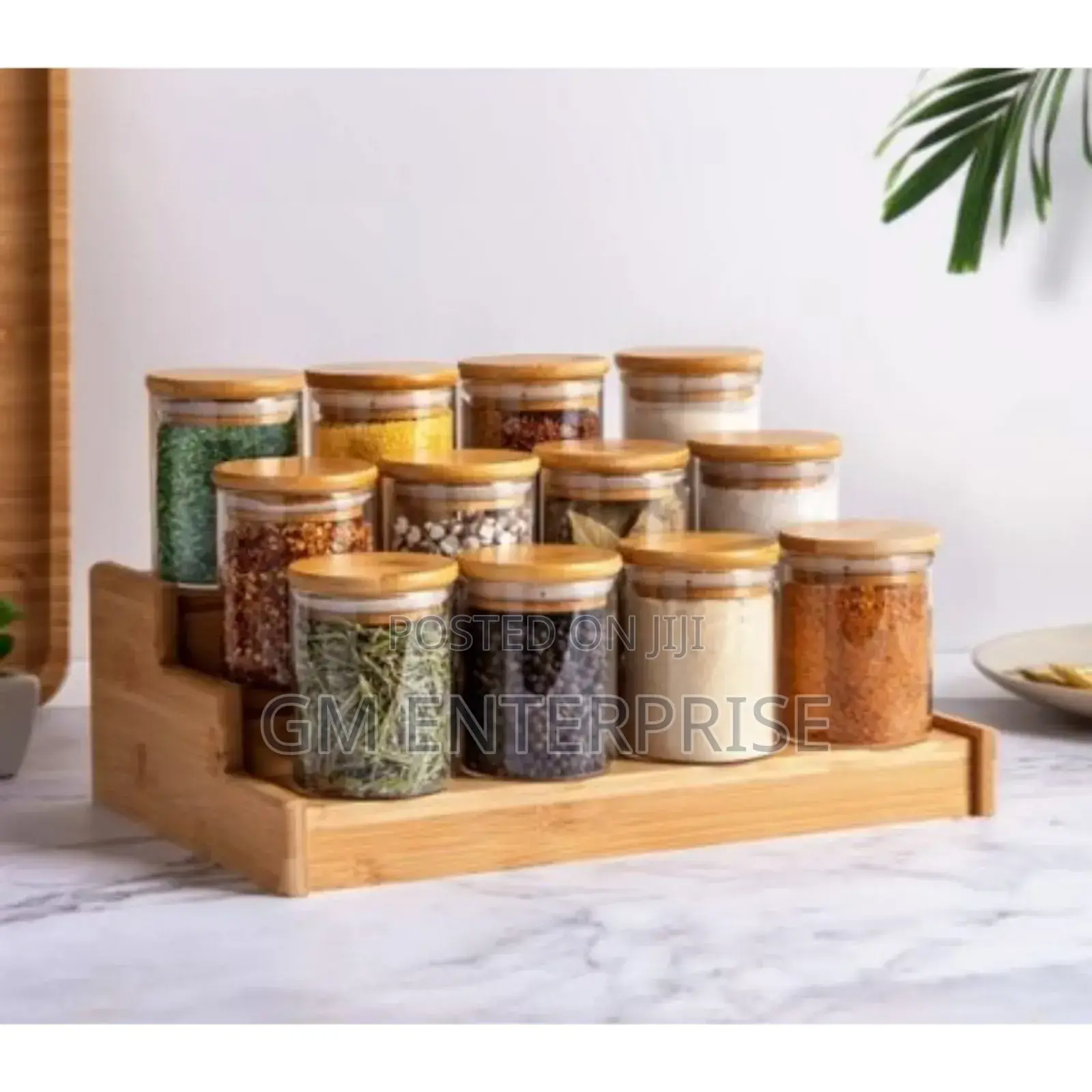 12 PCS Spice Jars Set With Bamboo Stand