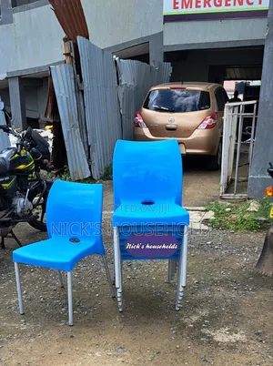 Blue Armless Plastic Chairs, Plastic Chair With Metal Silver