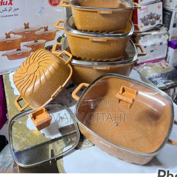 10 PCS Granite Miralux Cookware Set. Brown