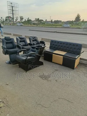 3 Barber Seats, Sink and Waiting Chair 