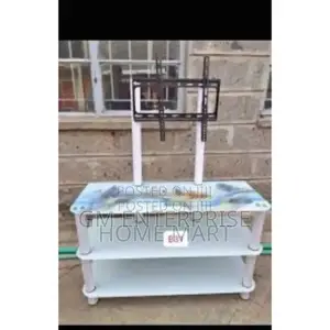 White Executive Glass Tv Stand With Wall Mount