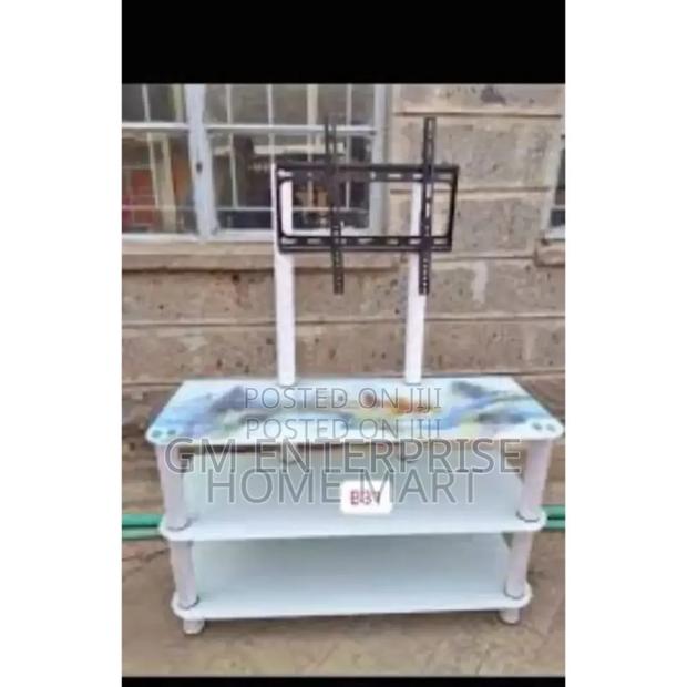 White Executive Glass Tv Stand With Wall Mount