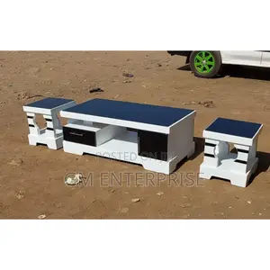 Coffee Table With Glass/ Marble Topping With Stools