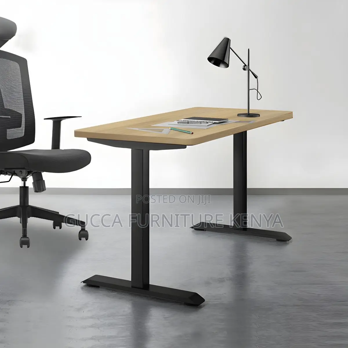Office Tables:120cm Electric Natural Top T-Shape Base Desk