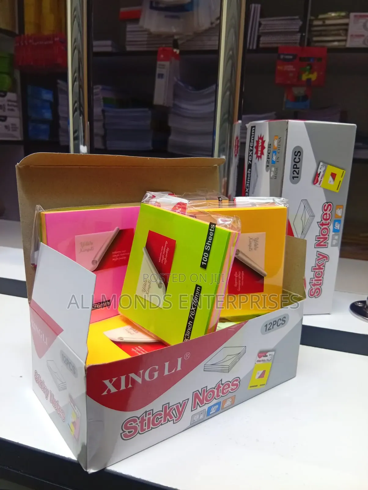 Box of Sticky Notes- Multicolor 3*3, 12pcs of 100sheets Each
