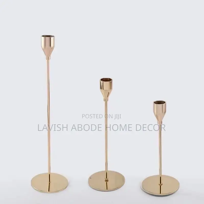 3 Pc Candle Stick Holder Gold Decor