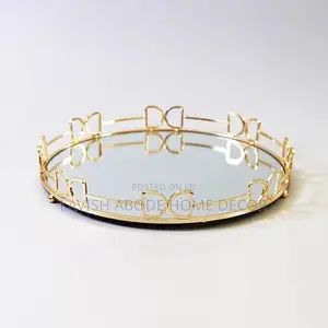 Big Round Decorative Vanity Tray for House Decor Gold