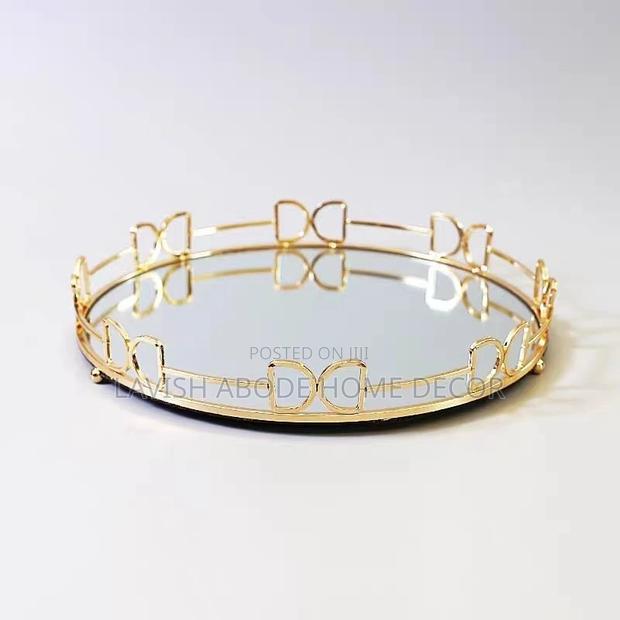Big Round Decorative Vanity Tray for House Decor Gold