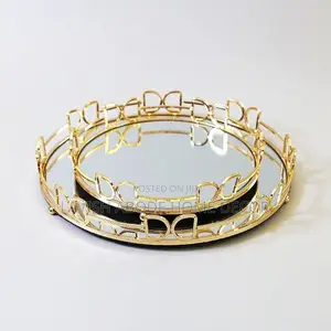 Big Round Decorative Vanity Tray for House Decor Gold