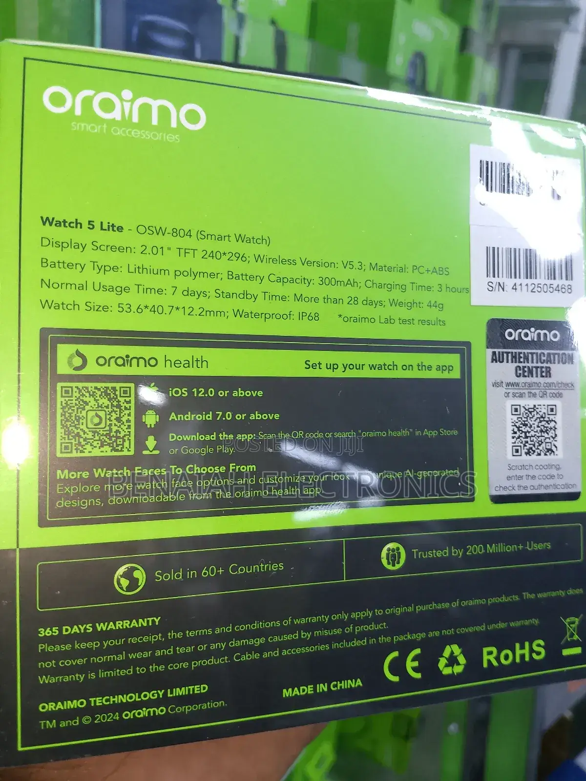 Smart Watch. Oraimo Smart Watch 5 Lite Osw 804