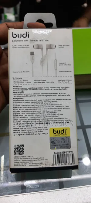 Budi Wired Type-C Earphones With in- Built-in Microphone.