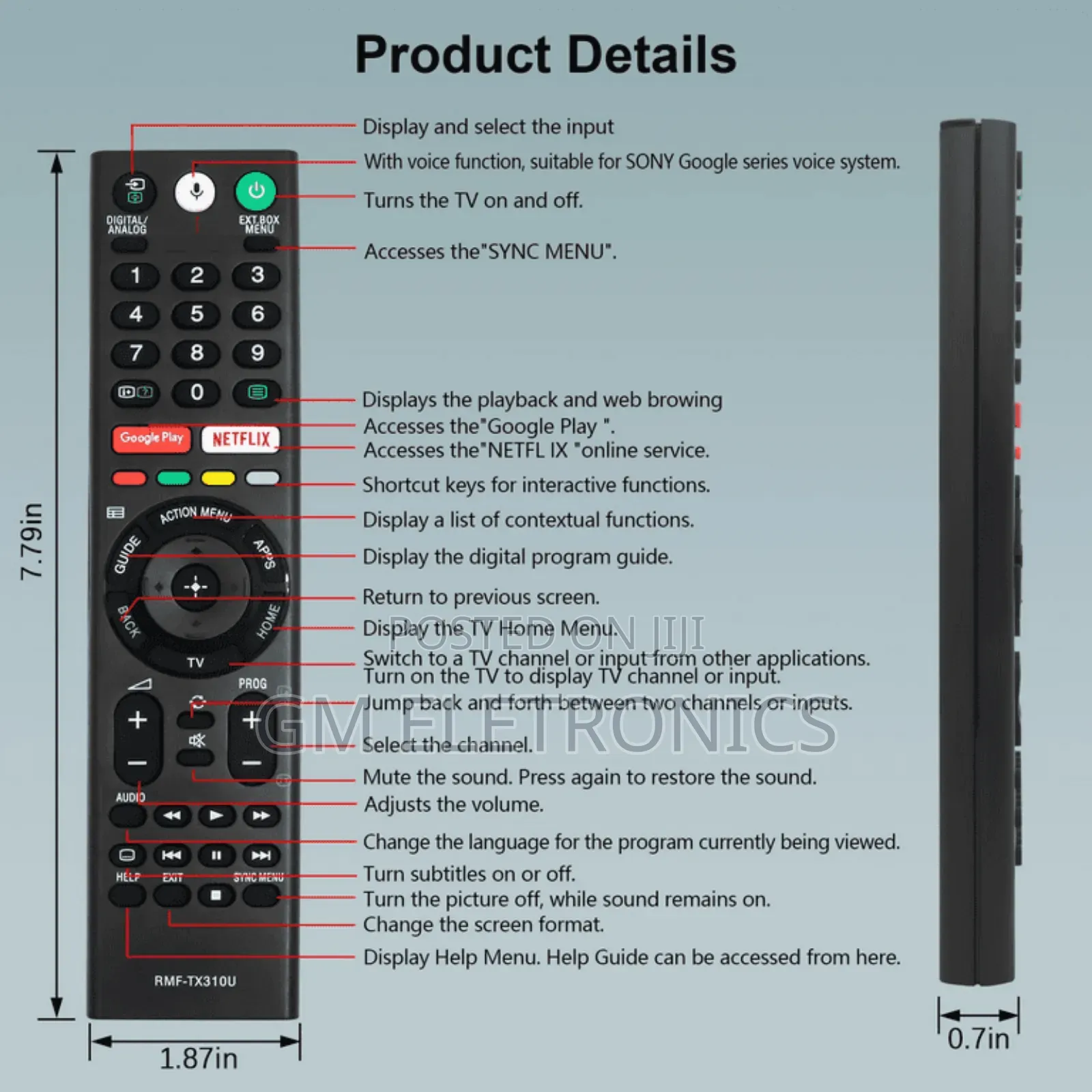 Smart Voice Remote for Sony Bravia4k Smart Tv-Aaa Batteries