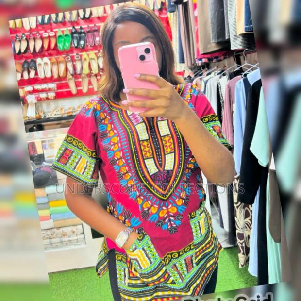 Pink. Unisex Ankara Tops - main view