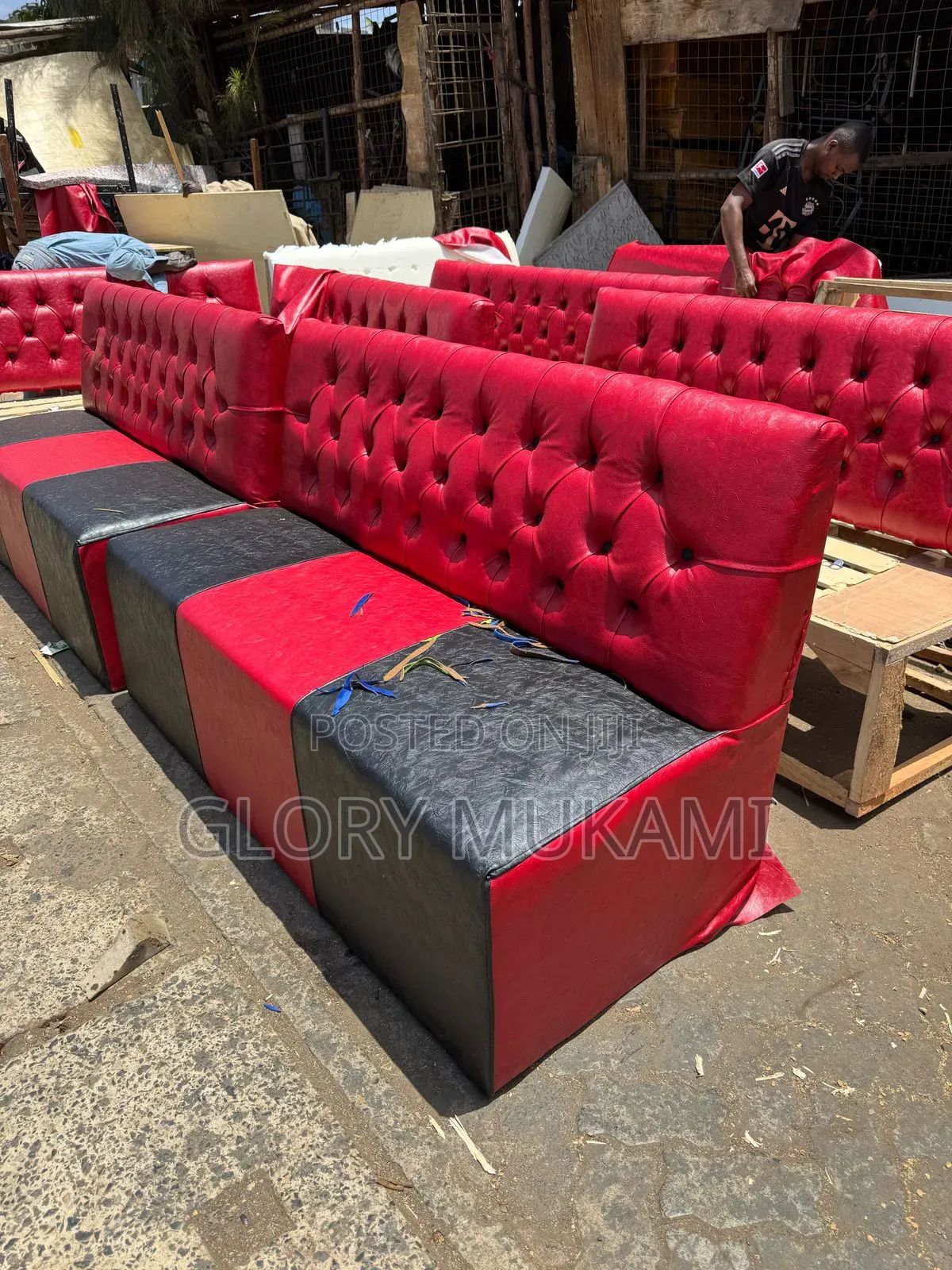 Restaurants And Bar Red Black 4 Seater Couch