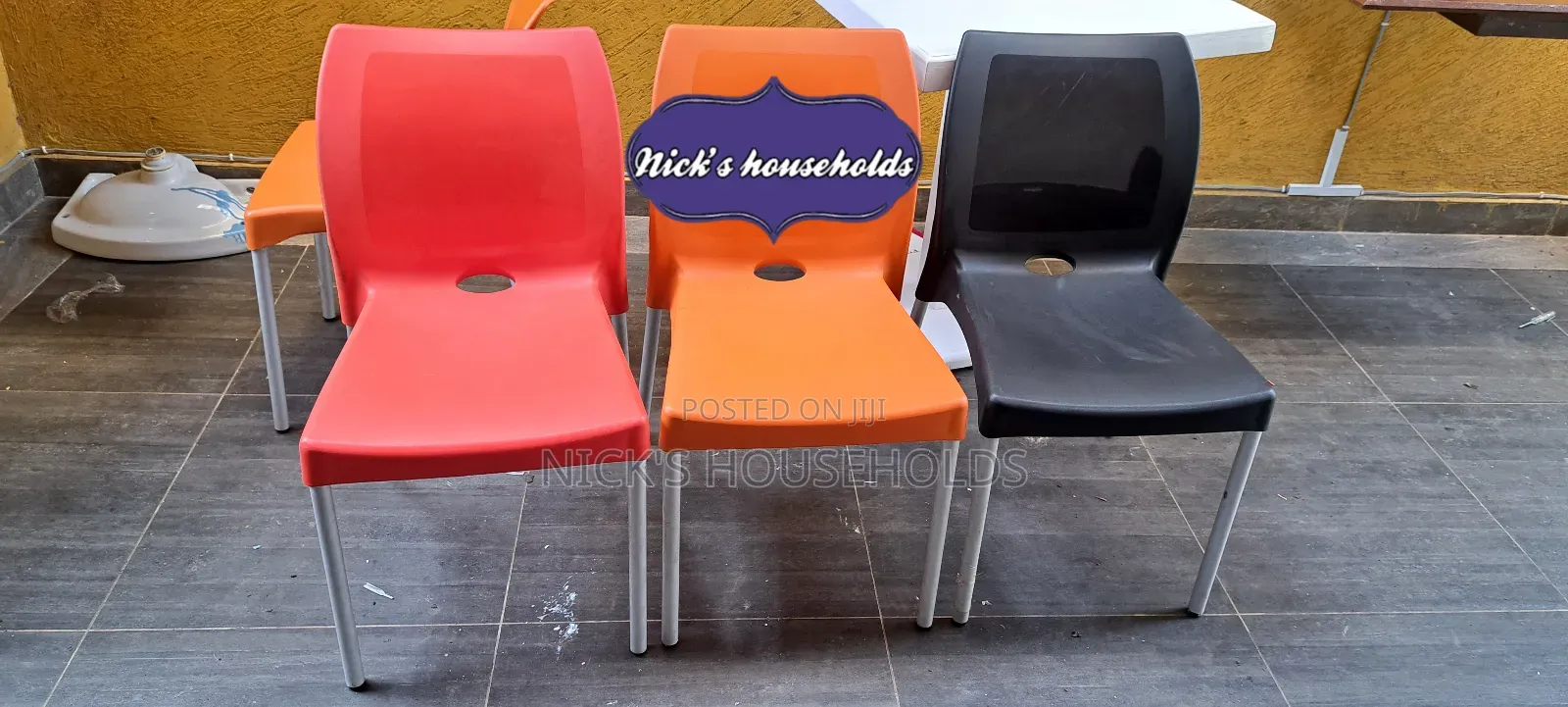 Restaurant,Red,Orange and Black Armless Plastic Chairs