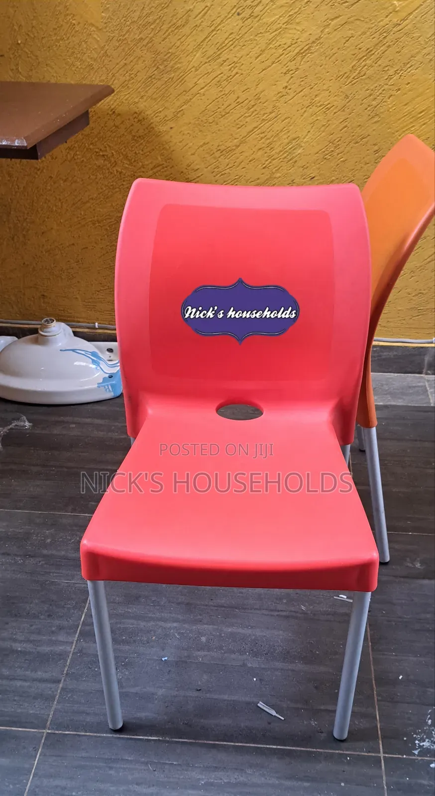 Red Armless Plastic Chairs With Metal Silver Legs