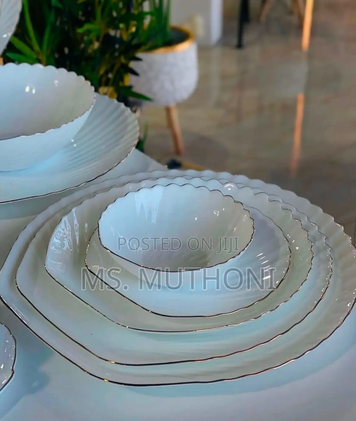 40pcs Classy Shell Gold Rimmed Dinner Set*