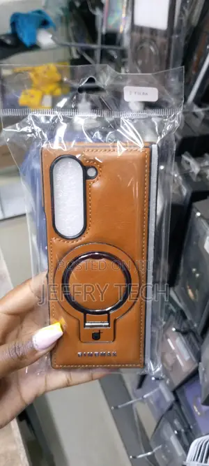 Z Fold 6 Pu Leather Case With 360° Magnetic Stand-Brown