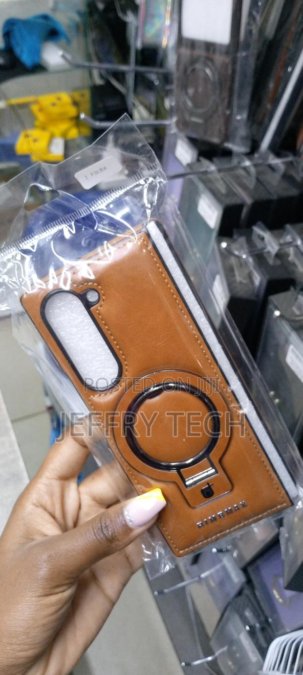 Z Fold 6 Pu Leather Case With 360° Magnetic Stand-Brown - thumbnail 3