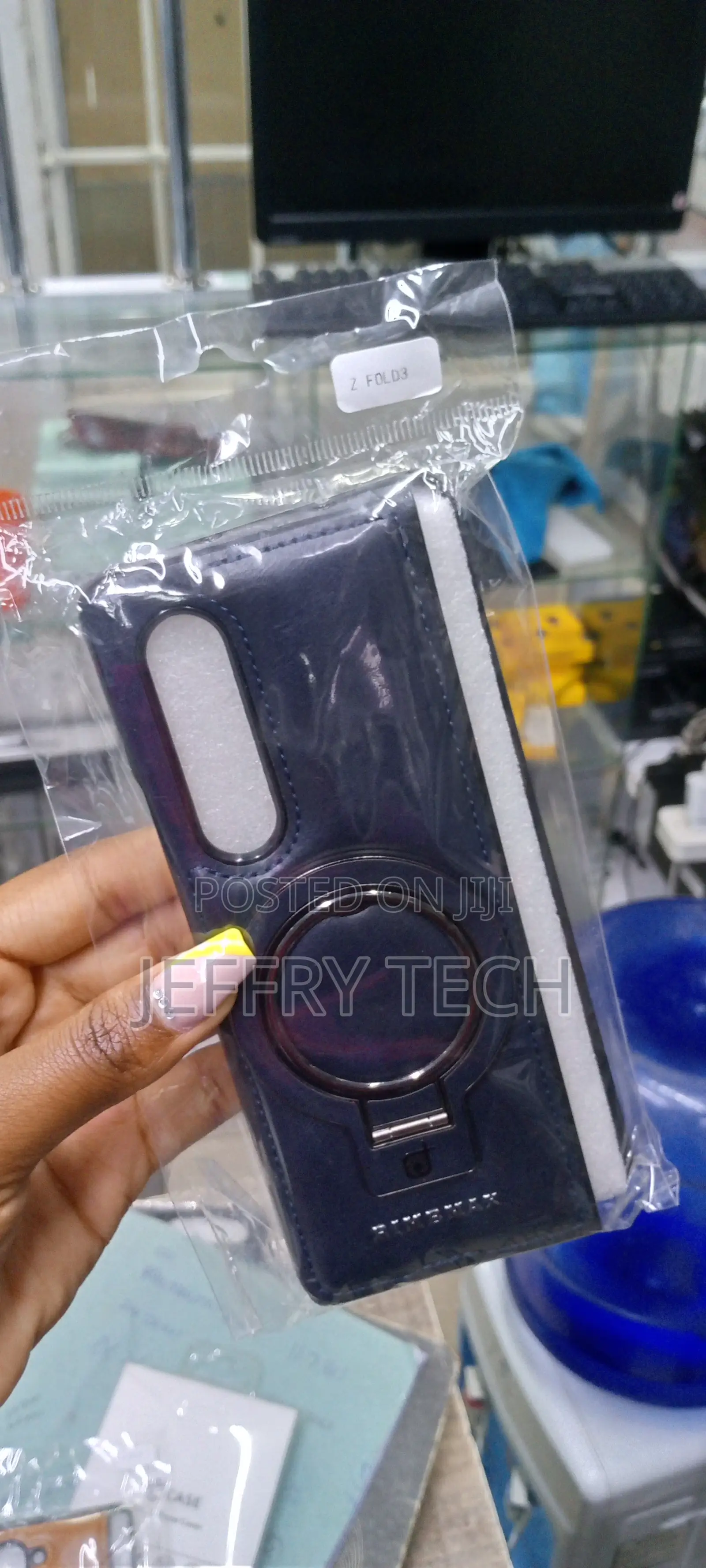 Leather Magnetic Case With Stand for Samsung Zfold 3-Blue