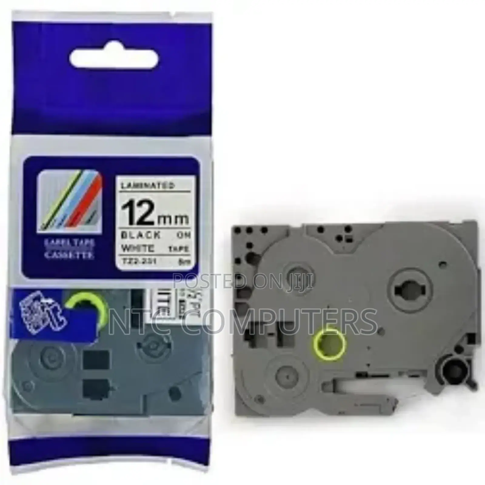 12mm X 8m Black on White Label Tape