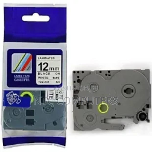 12mm X 8m Black on White Label Tape