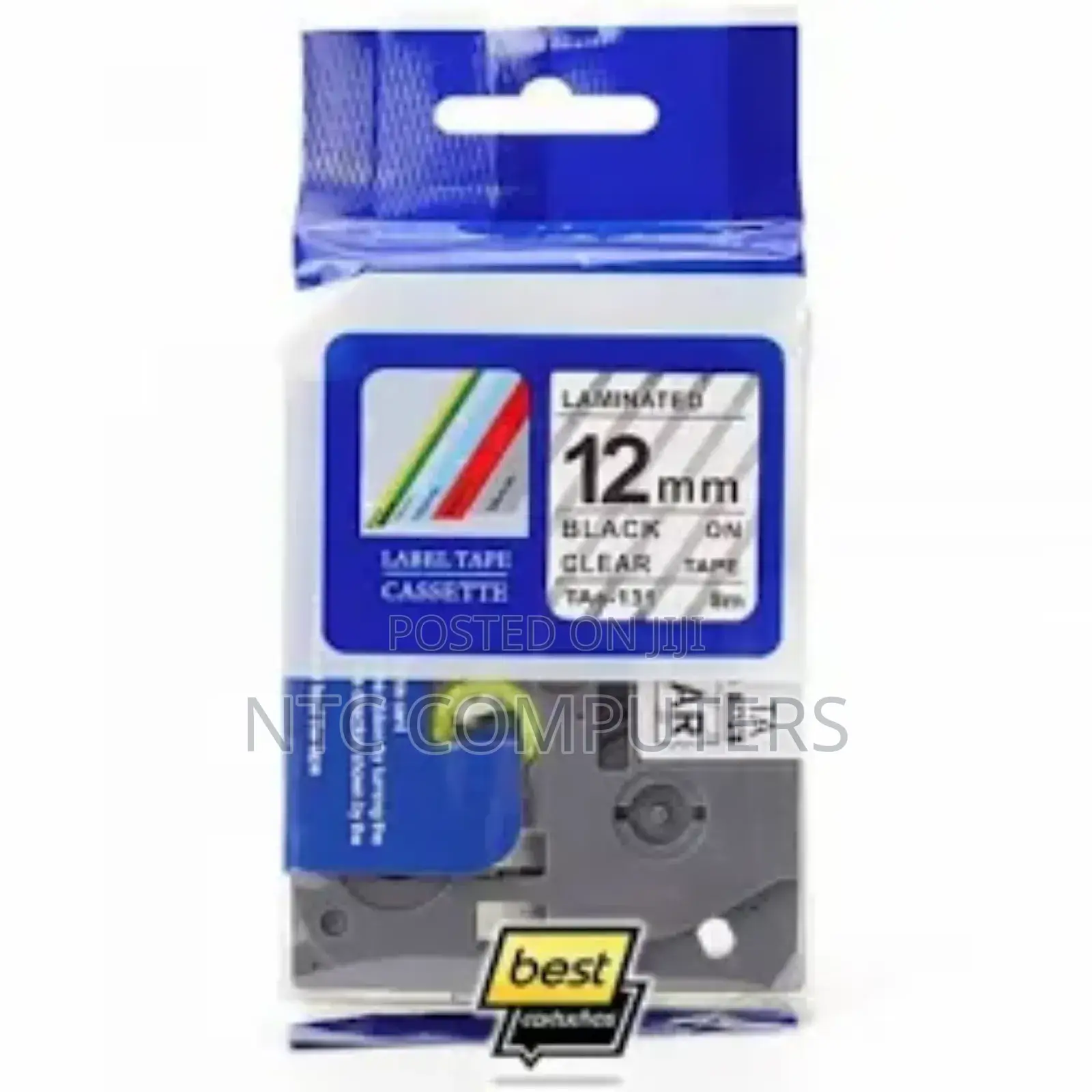 12mm X 8m Black on Clear Label Tape