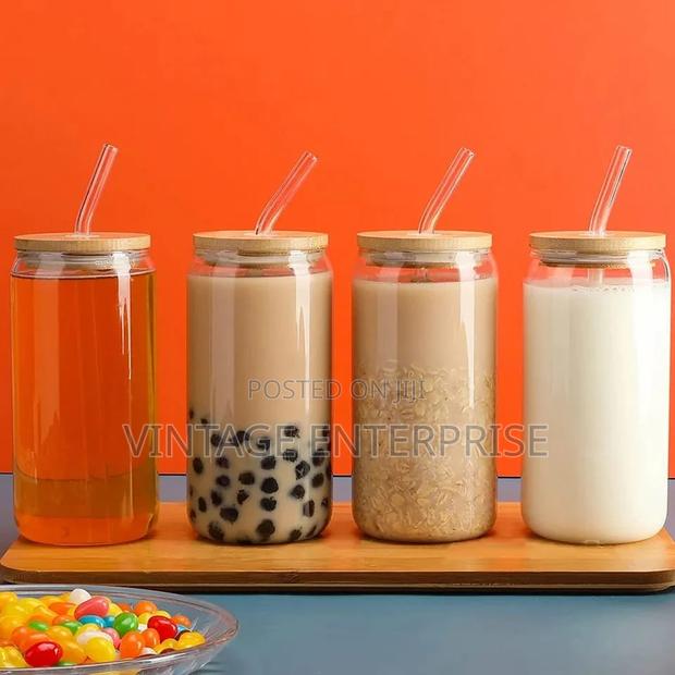 500ml Glass Cup With Lid and Straw Transparent Tea Cup - main view