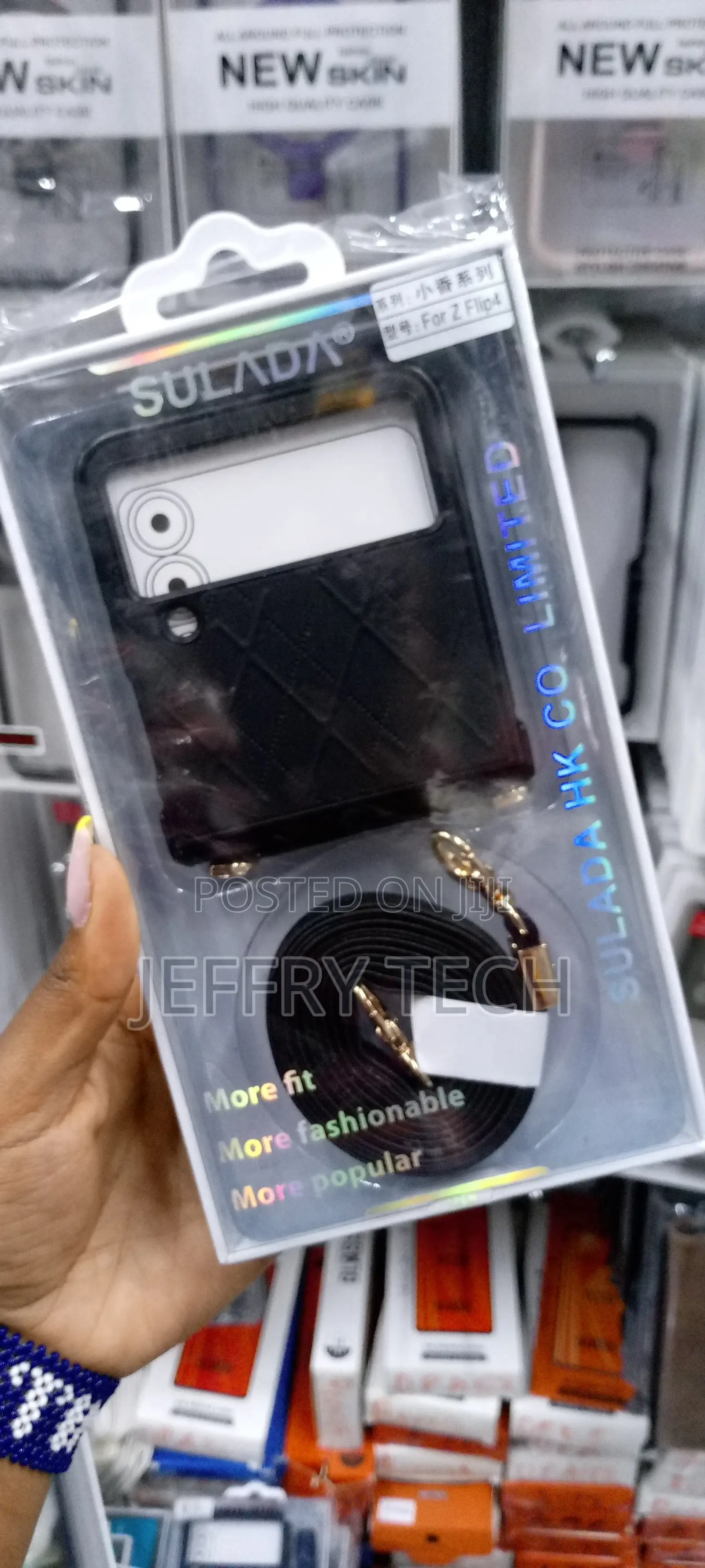 Galaxy Z Flip4 Case With Card Holder Strap Luxury Case-Black