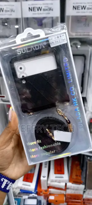 Galaxy Z Flip4 Case With Card Holder Strap Luxury Case-Black