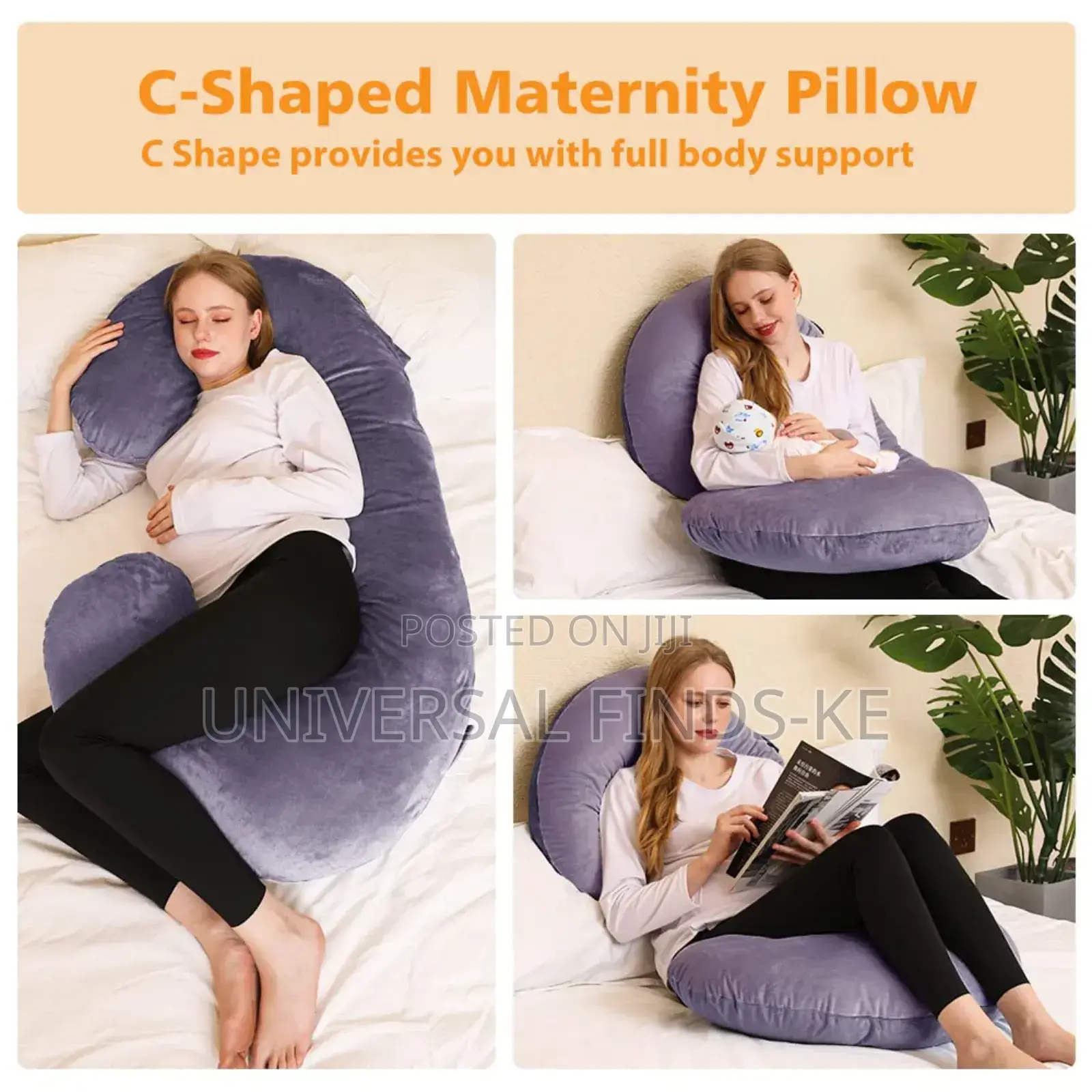 C Shaped Velvet Pregnancy Pillow Full Body/Belly Support