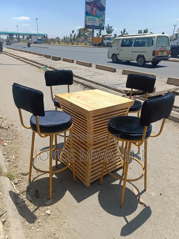Bar Set of 4 Chairs and a Wooden Table, 