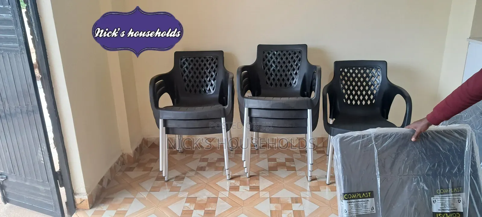 Plastic Chair Black Plastic Chair With Metal Legs, Armrest