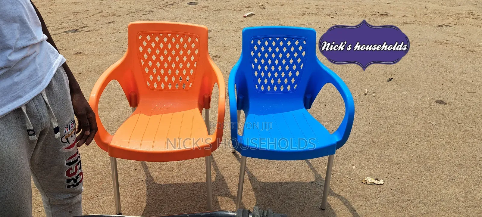 1pc Blue Plastic Chair 1pc Orange Plastic Chair at Each