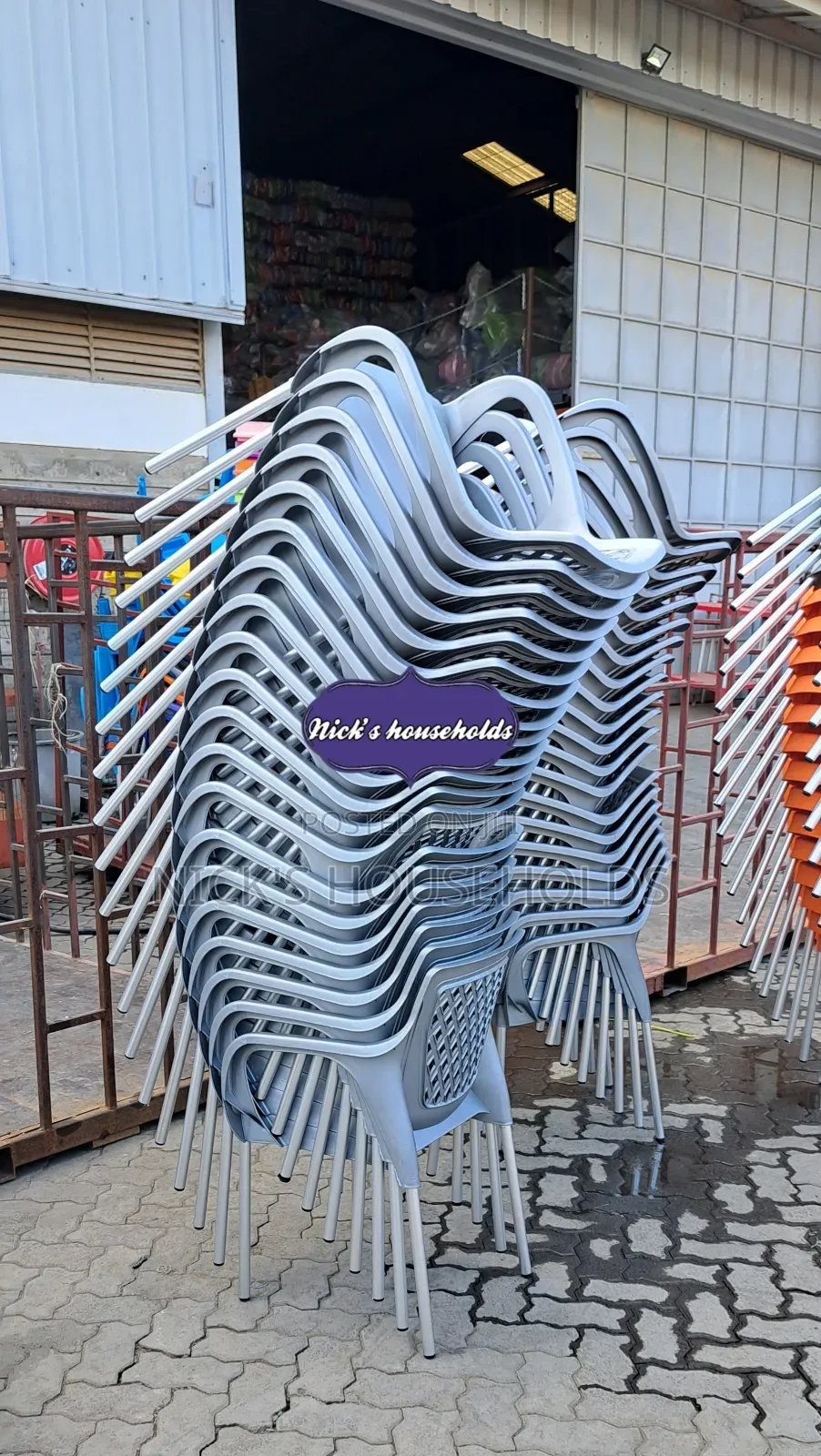 Heavy Duty Plastic Chair With Arms and Metal Tubing Legs