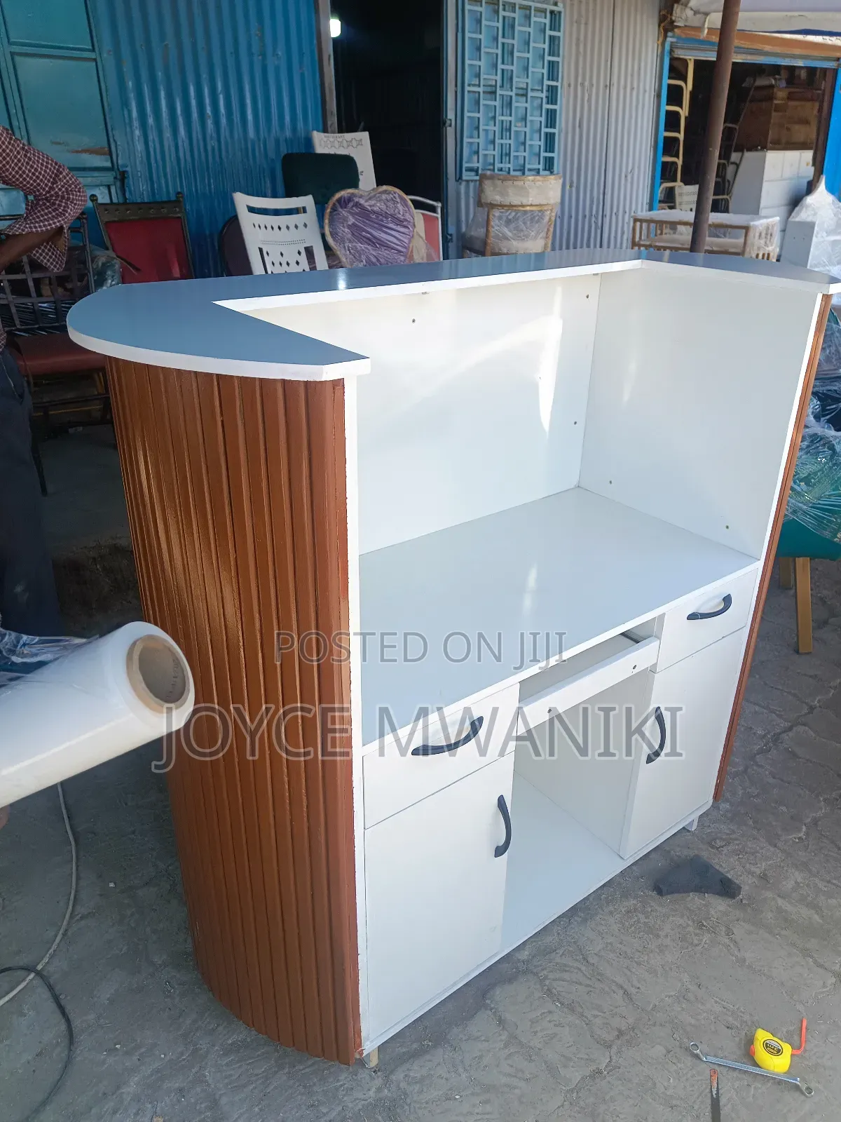 Reception Desk, White and Brown 