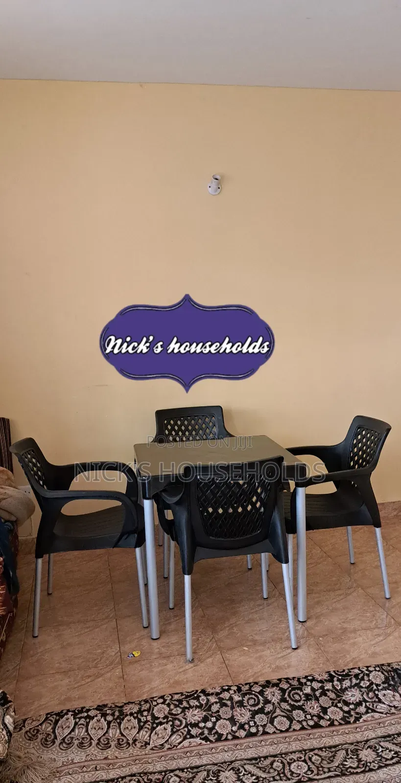 Black Plastic Square Table With 4 Black Plastic Chairs