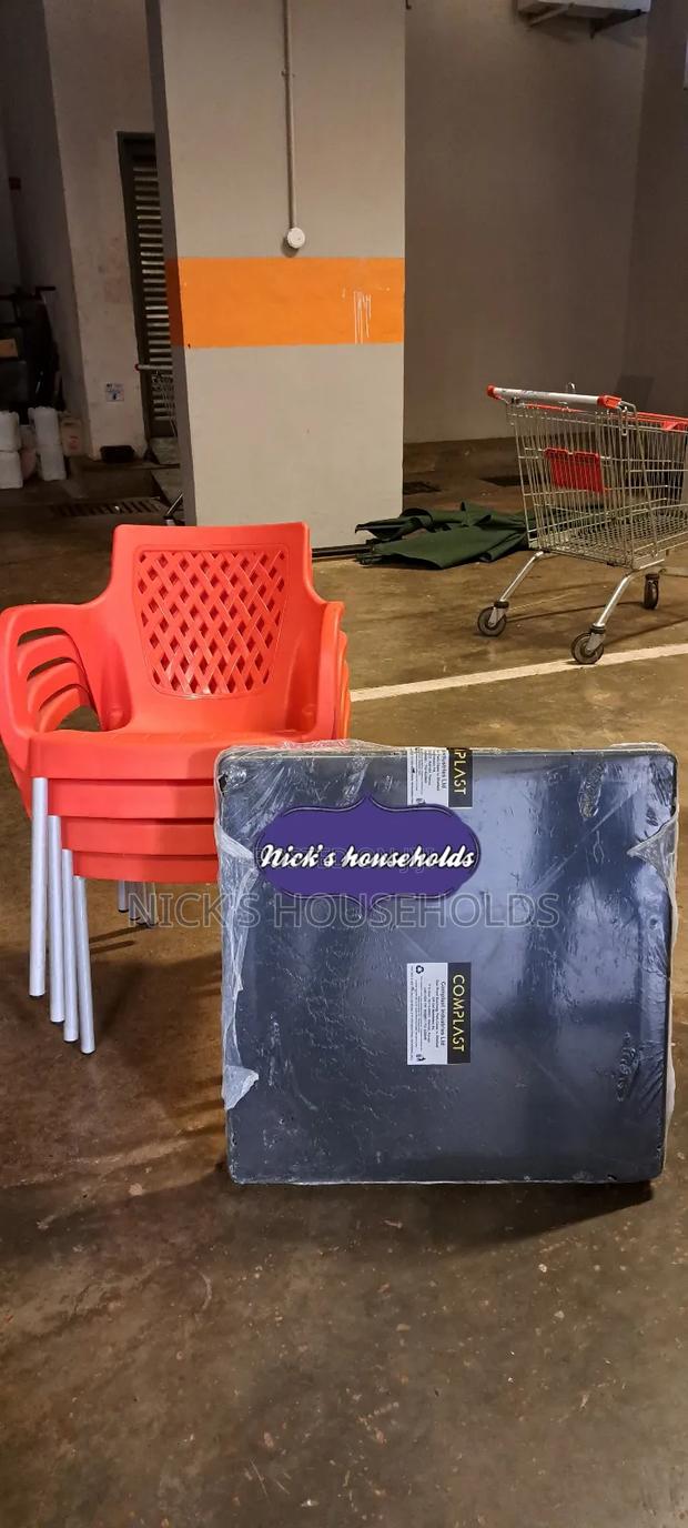 Red Plastic Chairs With Square Plastic Table - main view