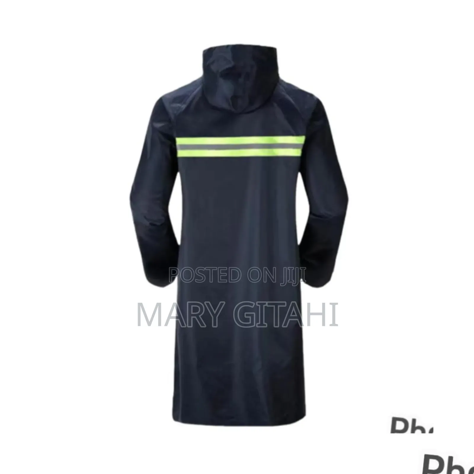 Blue Anagreenheavy Duty Rain Coatfitted With Hood &Reflector