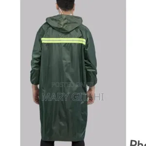 Blue Anagreenheavy Duty Rain Coatfitted With Hood &Reflector