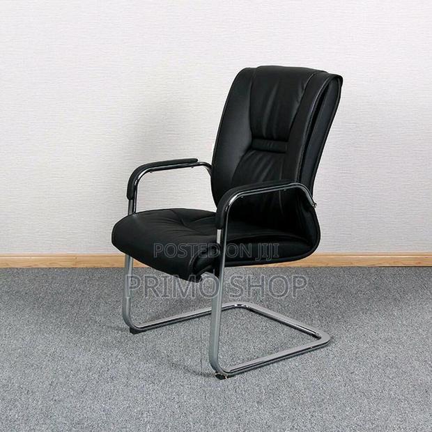 Office Chairs: Black Fixed Leather Chrome Base Office Chair - thumbnail 3
