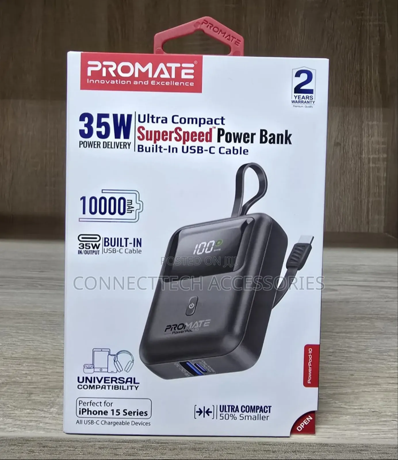 Promate 10000mah Ultra Compact Power Bank 35w Built In Usb C