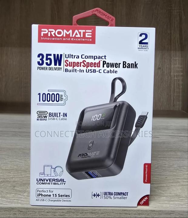 Promate 10000mah Ultra Compact Power Bank 35w Built In Usb C
