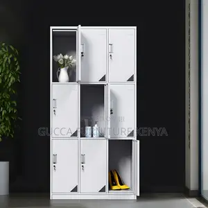 Cabinets:9-Locker Modern Style Metal Wardrobe White Cabinet