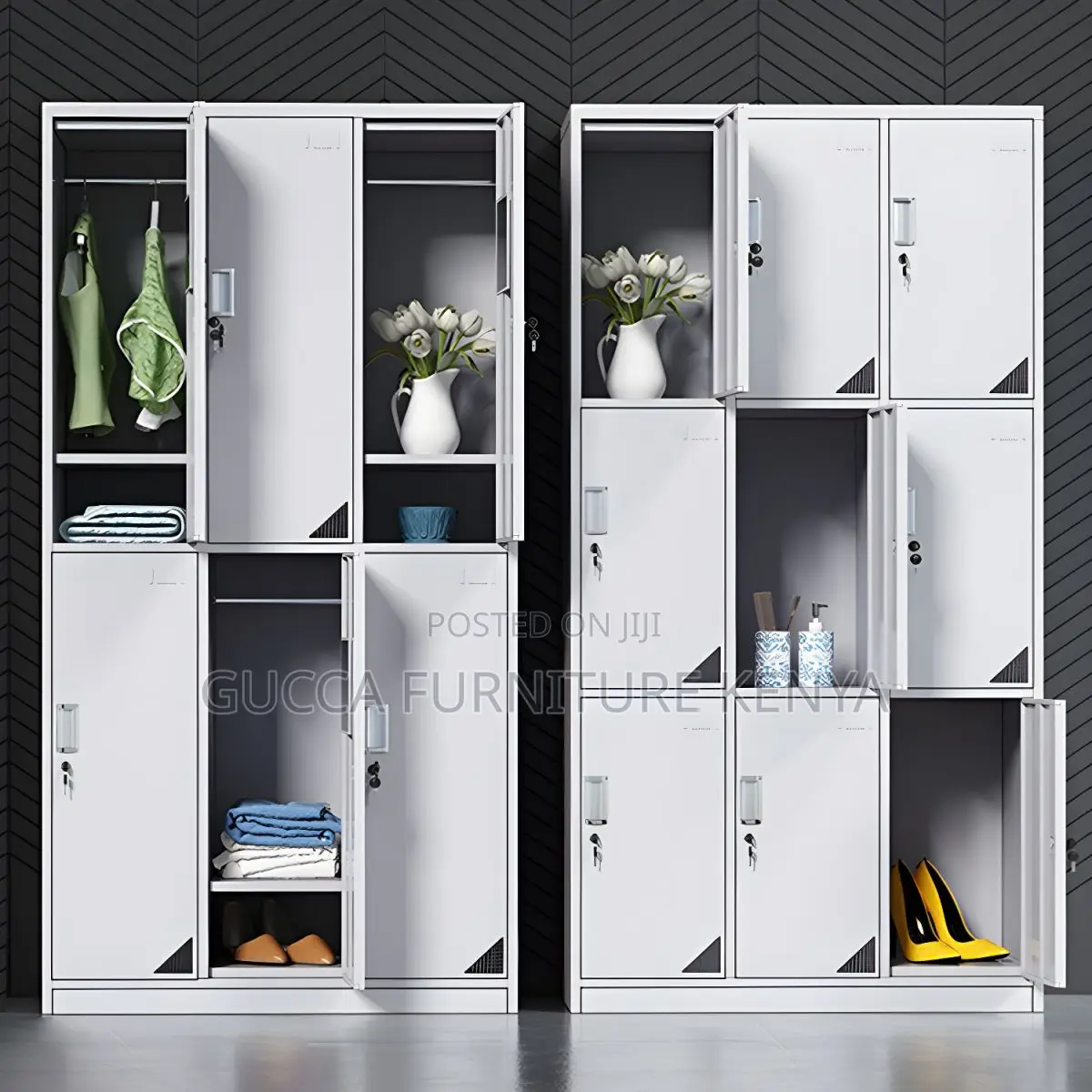 Cabinets:9-Locker Modern Style Metal Wardrobe White Cabinet