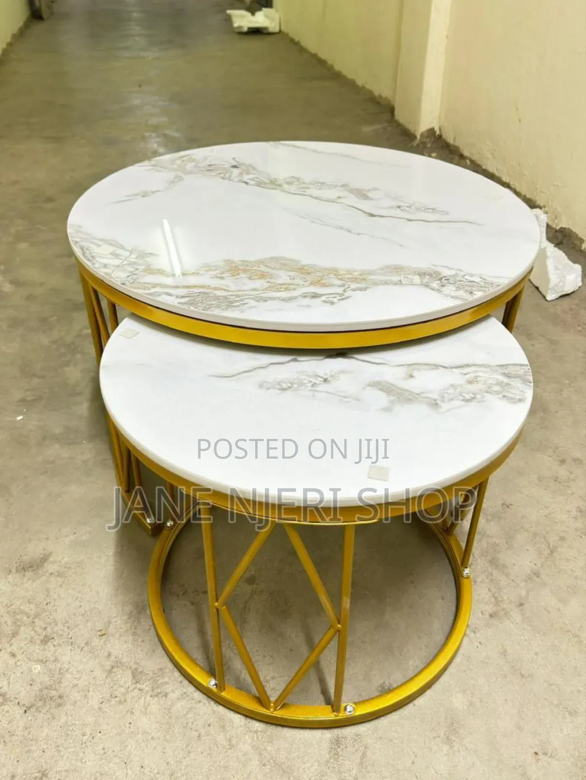 Coffee Table 2pc Set Large 60cm Small 45cm White Round