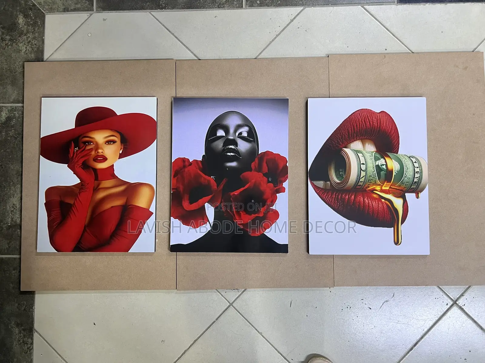 Red Lady 3 Pc Wall Hanging Wall Art A3 Size