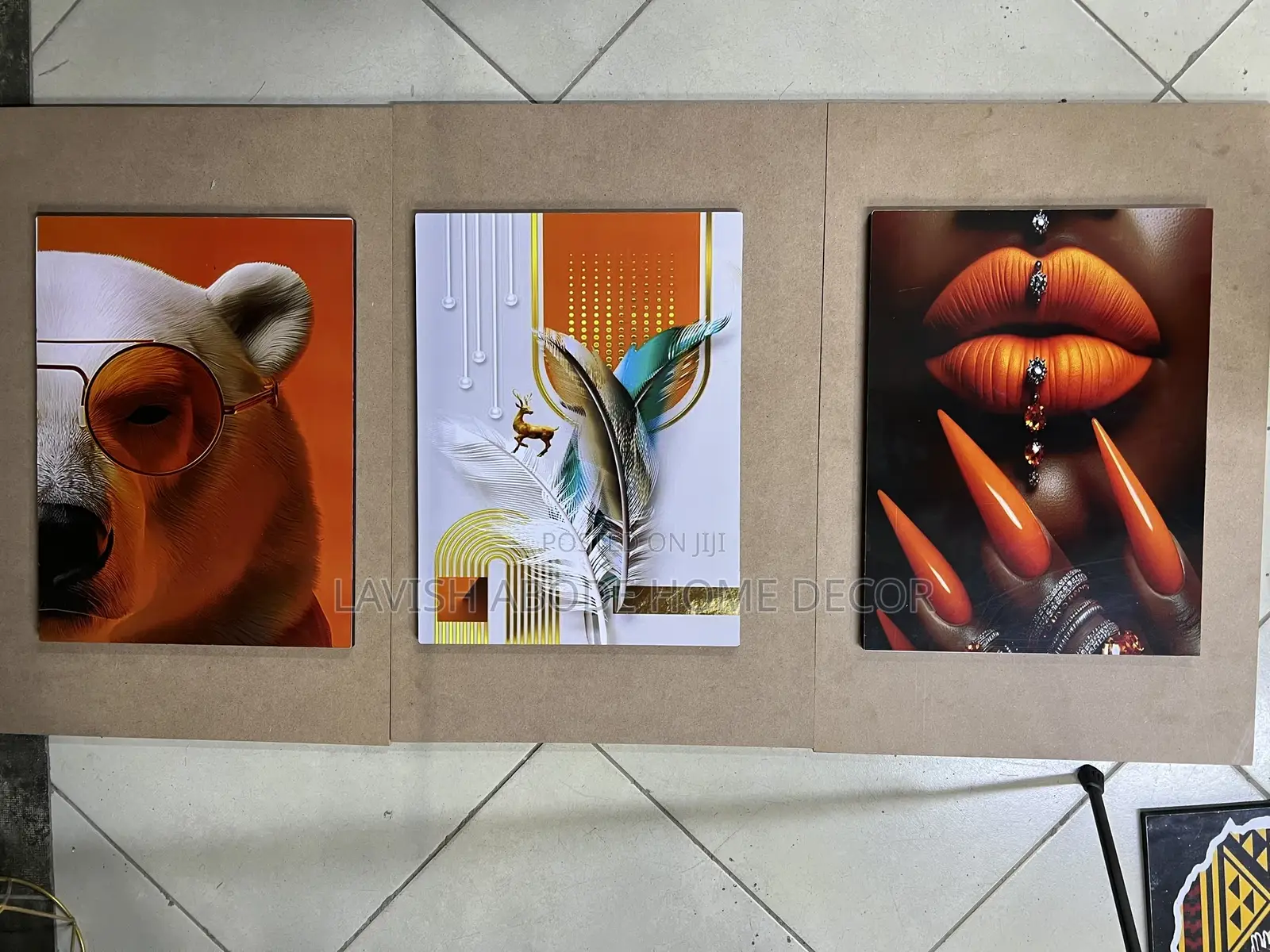 Orange Themed Wall Hanging Set of 3 Wall Arts